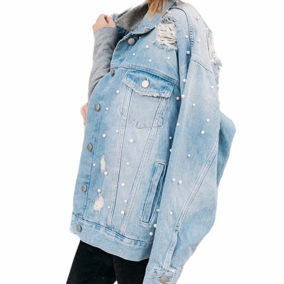 Free People Sunday Funday Pearl Denim Jacket - Picture 2 of 9